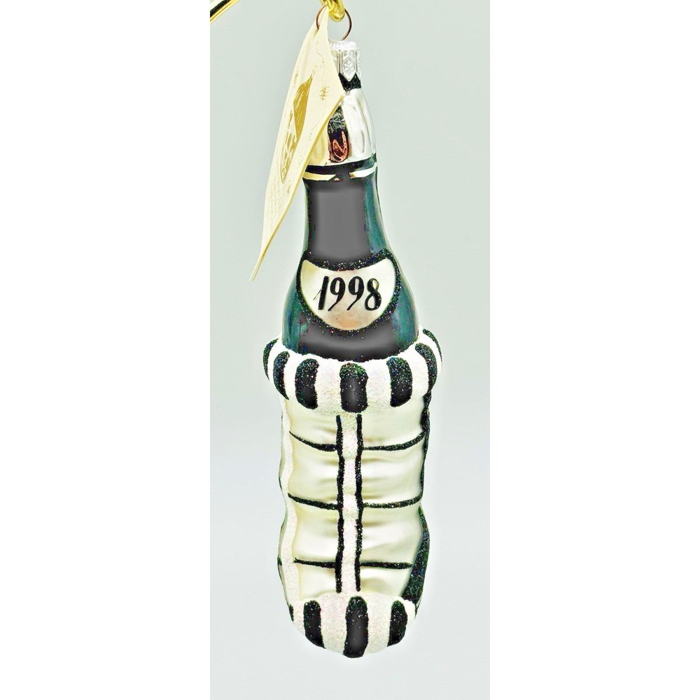 Patricia Breen Festive Stocking Hand Blown Glass Ornament Champagne Bottle 1998‎